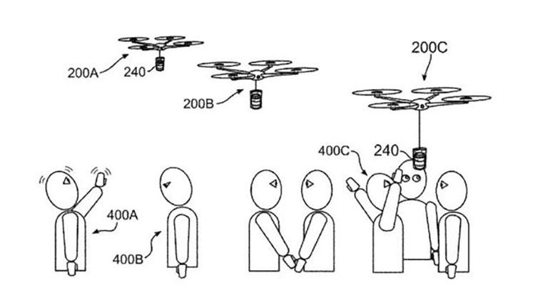 dibujo de la patente que muestra la interacción del dron con el usuario